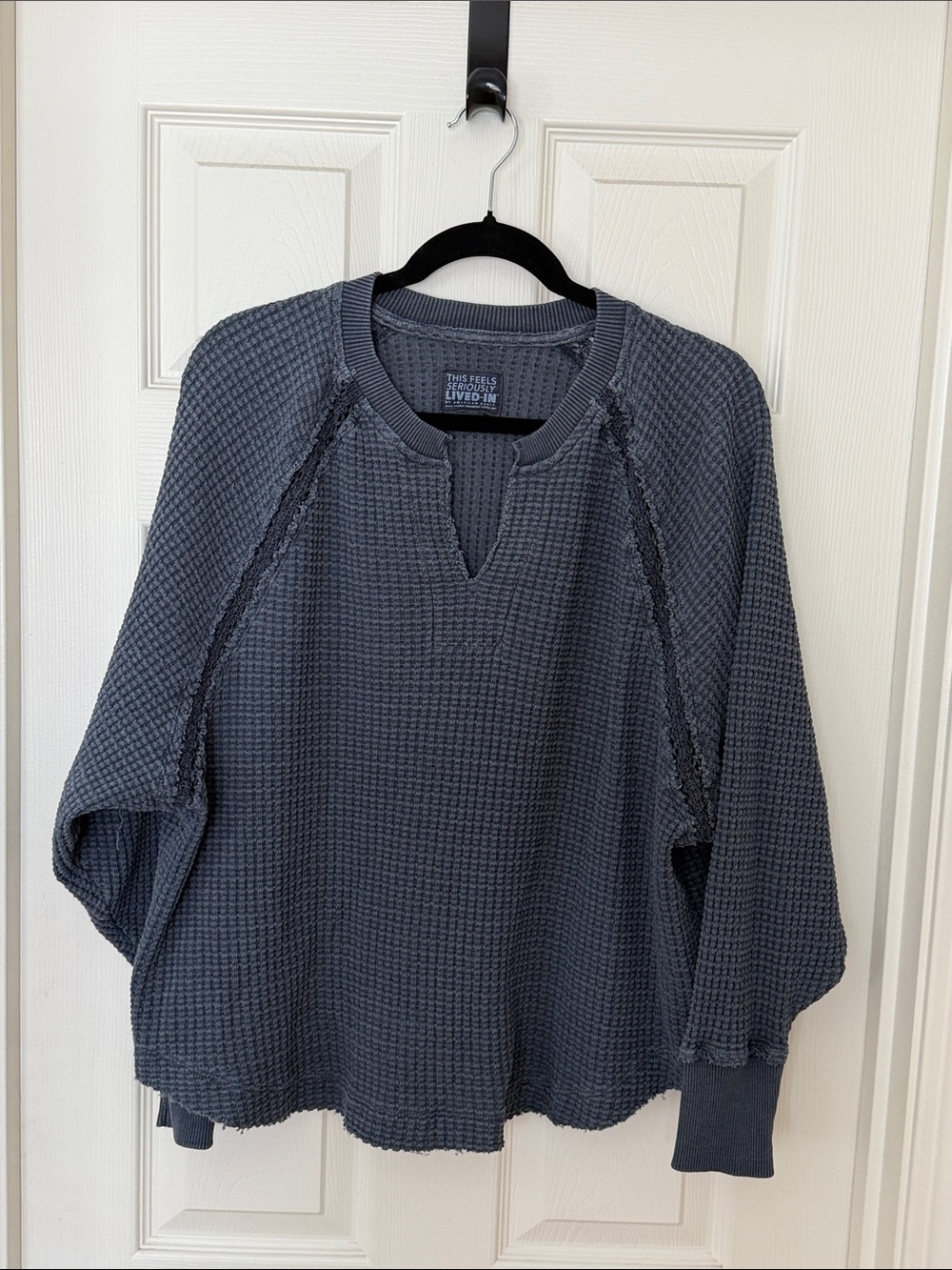 American Eagle Outfitters Blue Waffle Knit Pullover